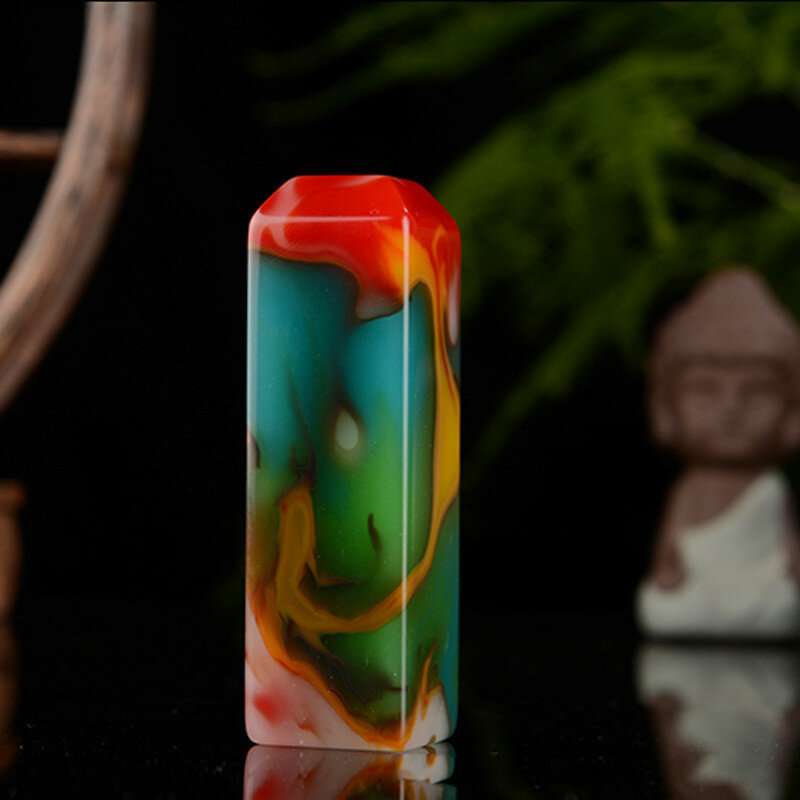 Natural xinjiang gobi colorido jade selo quadrado decoração artesanato selo escultura papelaria punho