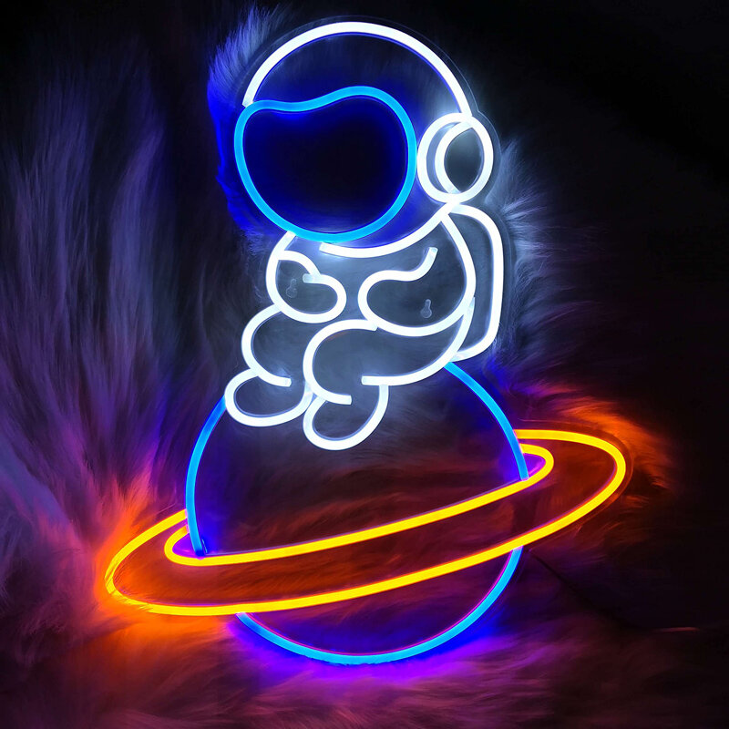 Lampu Neon Bentuk Pesawat Ruang Angkasa Planet Bentuk Astronot untuk Dekorasi Ruang Dinding Kamar Tidur Seni Lampu Neon Hadiah Lampu Malam Anak-anak Remaja