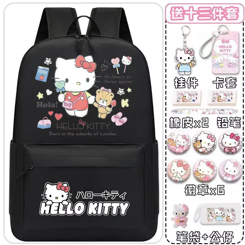 Sanrio-mochila escolar de dibujos animados de Hello Kitty para mujer, mochila ligera y de gran capacidad para estudiantes, nueva