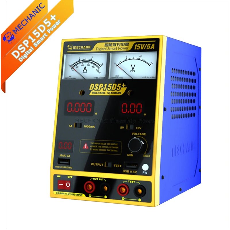 MECHANIC DSP15D5 DC Power Supply  Adjustable 15V 5A Dual Pointer LED CNC Power Supply Repair Detection Tool