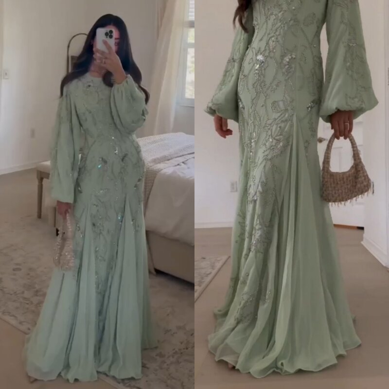 Abschluss ball Kleid Abend Chiffon Perlen Strand Meerjungfrau U-Ausschnitt maßge schneiderte Anlass Kleid Midi Kleider Saudi-Arabien