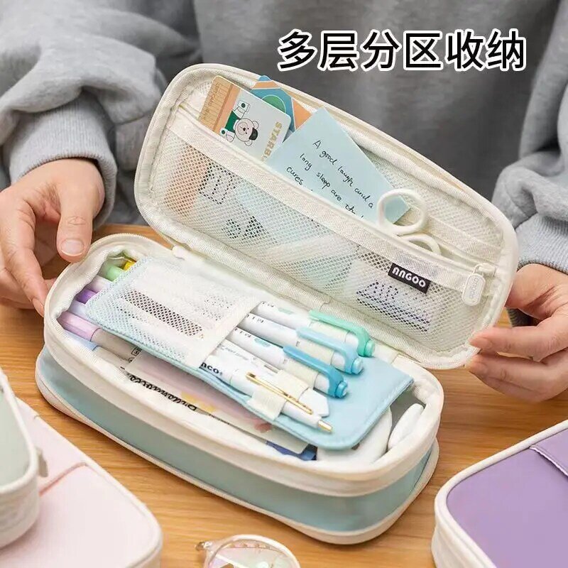 Students Simple Large Capacity Pencil Case Canvas Pencil Bag School Stationery Storage Bag Girls Pen Case Student Stationery