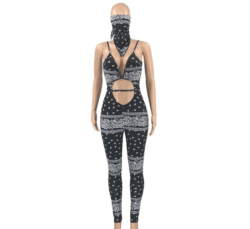 Горячая Распродажа 2023, новый модный сексуальный женский комбинезон с открытым нагрудным поясом и красивым принтом (включая шарф для лица)