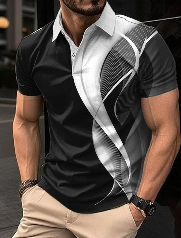 Optische Illusie Heren Mode Casual 3d Print Golf Polo Polyester Korte Mouw Turndown T-Shirts Micro-Elastische Revers Polo Shirt