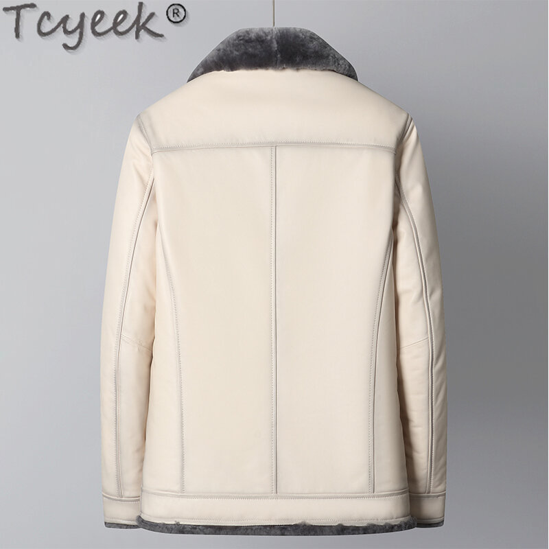 Tcyeek cappotto di pelliccia naturale 2023 giacche invernali da uomo colletto alla moda giacca in vera pelle da uomo caldi cappotti di lana di montone reale
