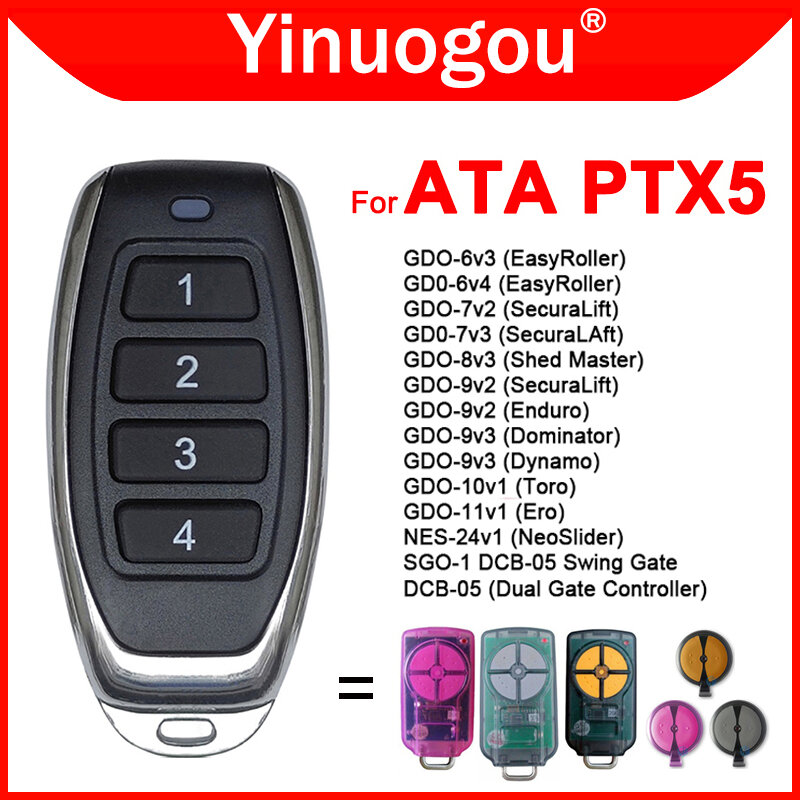 Controlo a distância da porta da garagem, código do rolamento, ATA PTX5 PTX-5, GDO, PTX-5v1, PTX-5v2, GDO, 11V 1, 6V 3, 6V, 4, 7V, 2, 7V, 3, 8V, 3, 9V, 2, 9V, 3, 433MHz
