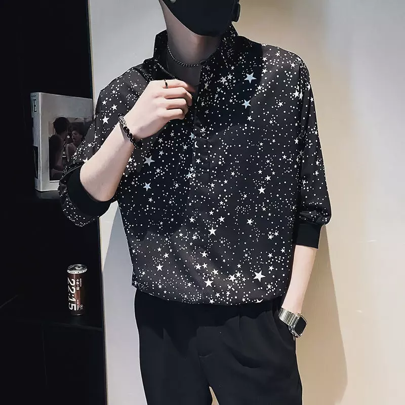 Camicie maschili Graphic Oversize Dot con maniche camicia da uomo Summer Button Up New in Tops Social Fashion 2024 Cool Slim Fit Hipster
