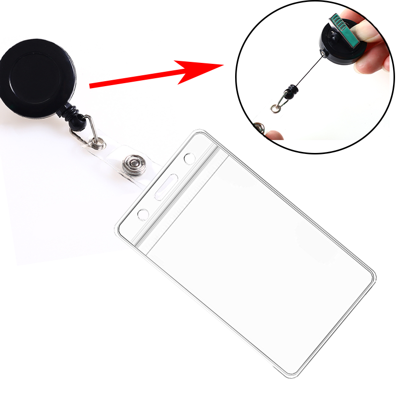 Transparent Waterproof Card Holder Retractable Lanyard with Rotatable Clip Badge Holder Office ID Card Credential Clear Holder
