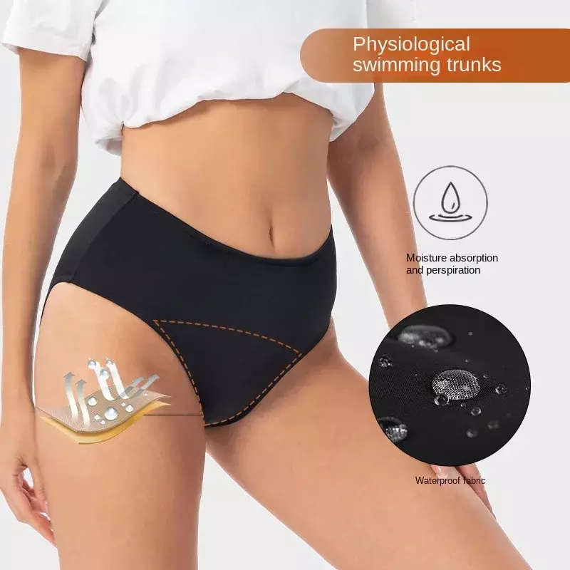 Bragas fisiológicas para mujer, bañadores de cuatro capas, diseño a prueba de fugas, pantalones fisiológicos menstruales, telas impermeables