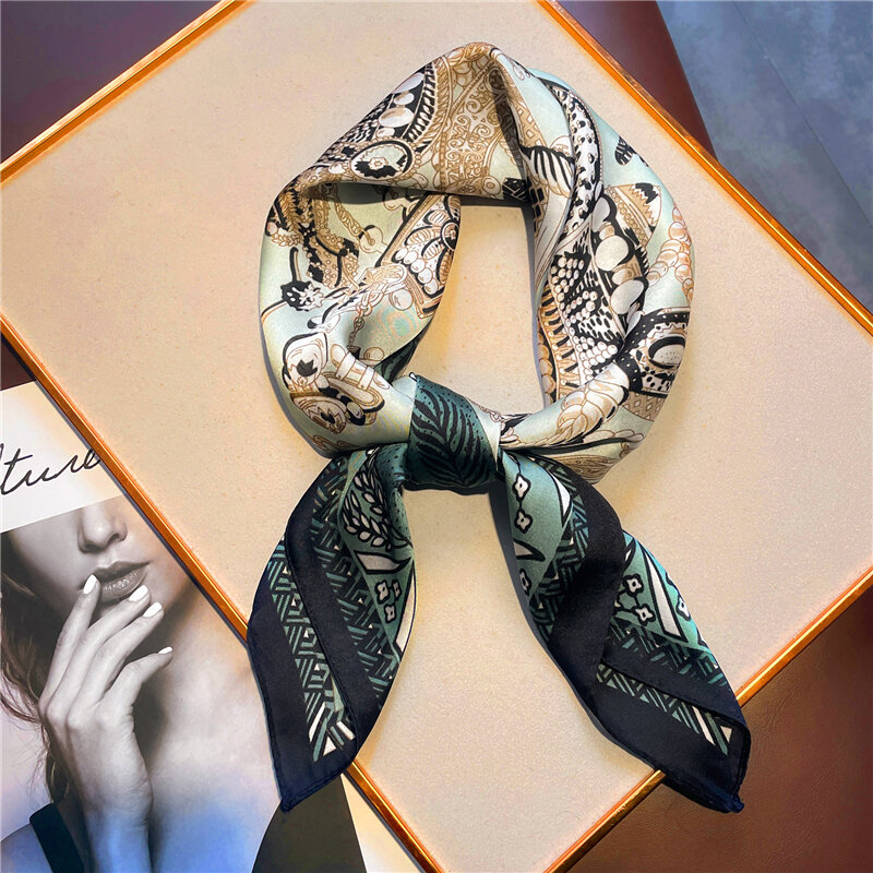 Écharpe de cou de bureau imprimée de luxe pour femmes, châles carrés, enveloppes de dame, foulard solide, petit bandana, bandeau pour cheveux, 70x70cm