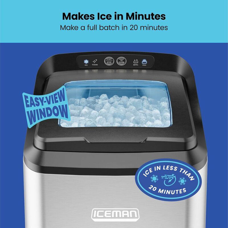 Máquina de hielo de Pebble para encimera, pellet masticable suave en 20 Min, 26lbs/24H, 3lb Compatible con línea de agua de capacidad