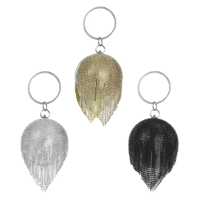 Серебристые бриллианты, искусственные круглые вечерние сумки с шариком для женщин 2021, модная мини-сумка-клатч с кисточками, дамские сумочки-клатчи с кольцом