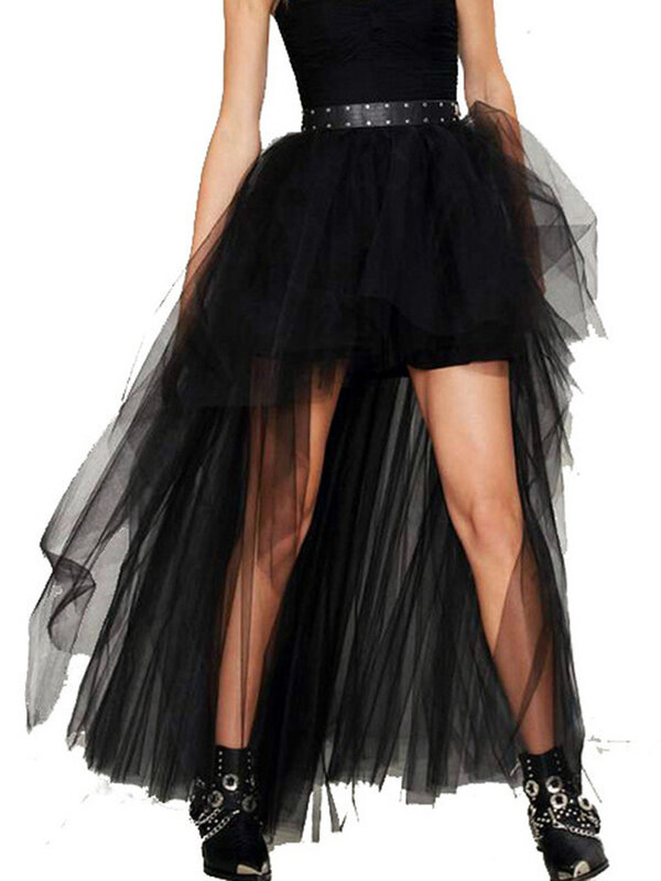 New Summer Mesh Sexy Skirt Elastic Waist Elegant Pleated High Waist Black Streetwear Club