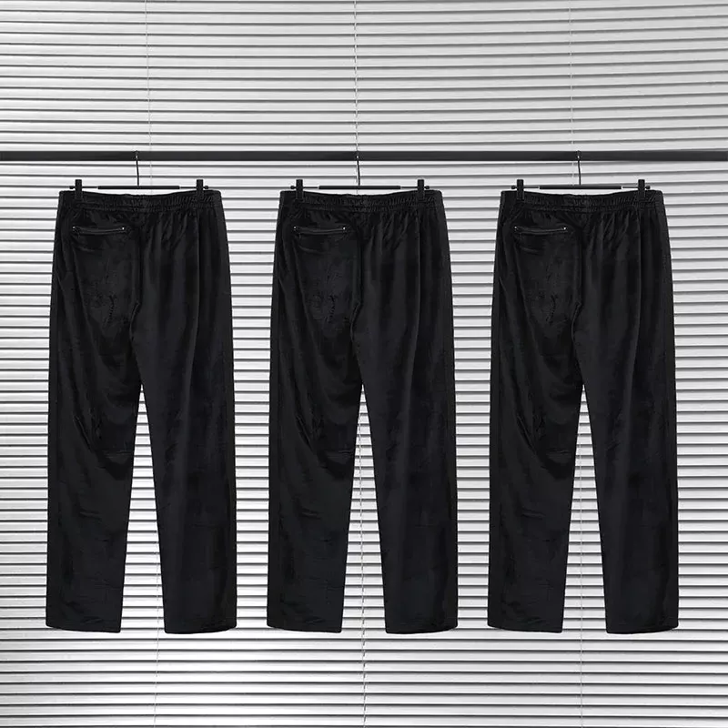 Pantalones de chándal de terciopelo para hombre y mujer, pantalón de rayas negras, estilo Hip Hop, informal