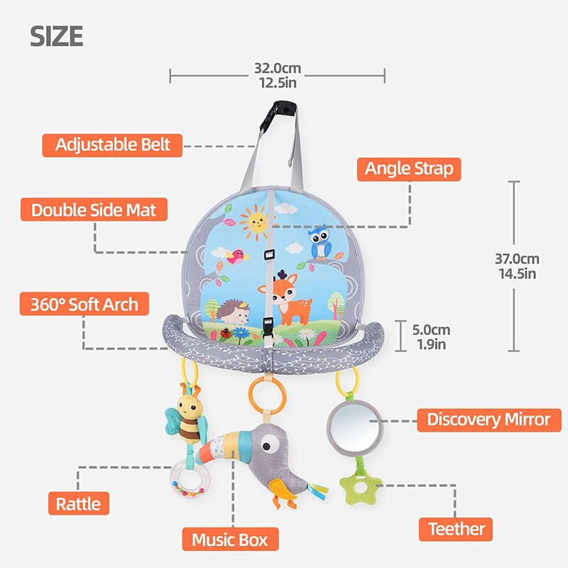 Rear Facing Car Seat Toy Baby Kick&Play Activity Center Car Seat Activity Arch with Music Mirror Rattle Toys for Children Travel