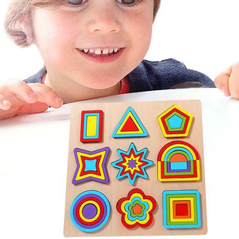 Blocco di Puzzle con perno a forma geometrica Montessori in legno apprendimento e riconoscimento educativo precoce gioco di giocattoli a colori per bambini