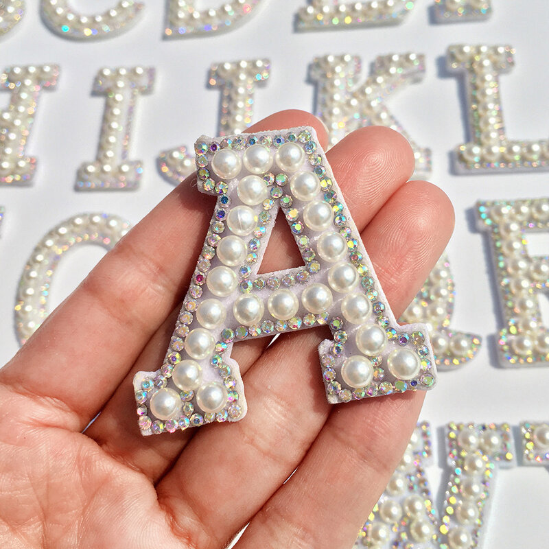 26 English Letters Imitation Pearl Rhinestone Hand Sewn Hot Pressed Patch Cloth Pasted Clothing Bag Handmade DIY Decoration