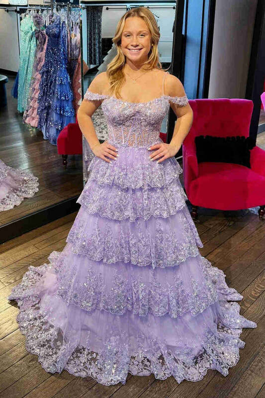 Gaun Prom Tiered Tulle renda tali Spaghetti yang indah gaun pesta wanita Backless Gaun malam Formal panjang A-Line