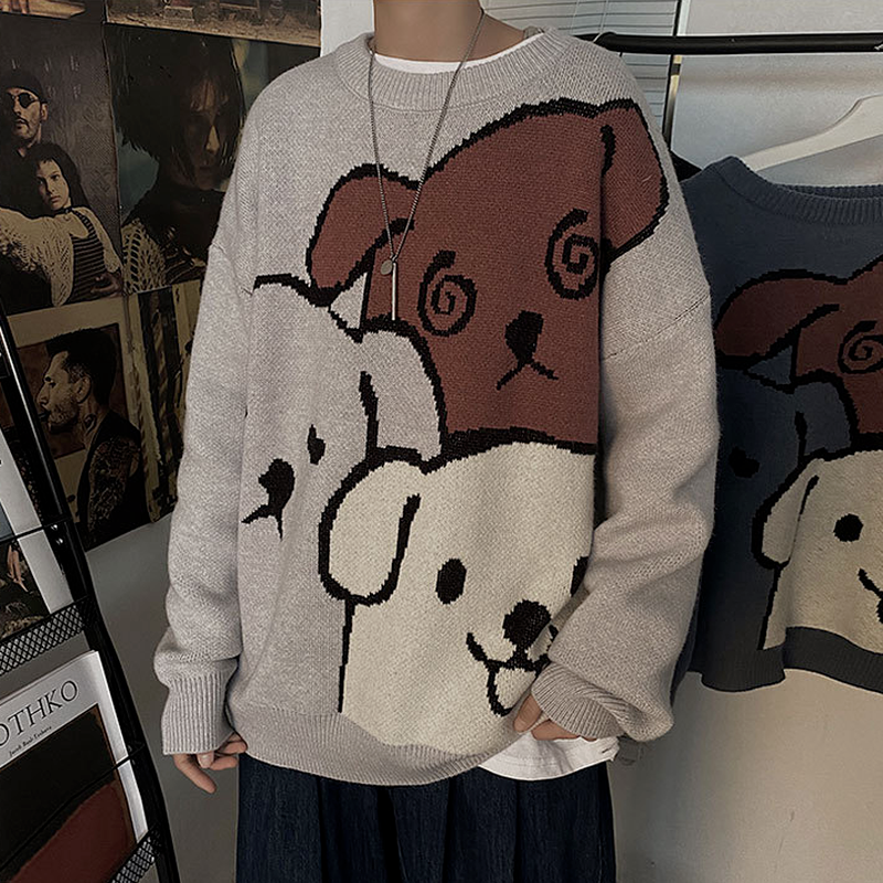 漫画のクマの冬のセーター,男性と女性のためのファッショナブルな長袖ニットセーター,特大の綿のコート,新しいコレクション2023