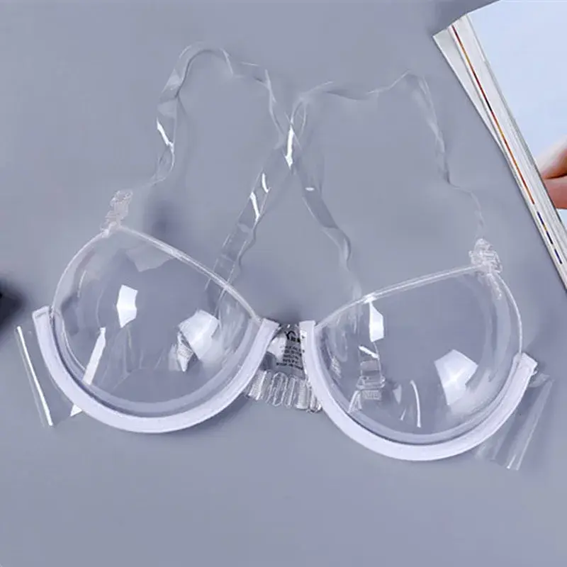 女性のためのセクシーな透明なブラ,「透明で目に見えない,ワイヤーブラ,人工皮革ストラップ