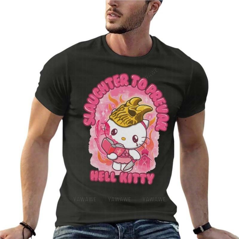 Schlachten, um die Hölle Kitty lustige übergroße T-Shirt lustige Männer Kleidung Baumwolle Streetwear plus Größe Top T-Shirt zu durchsetzen