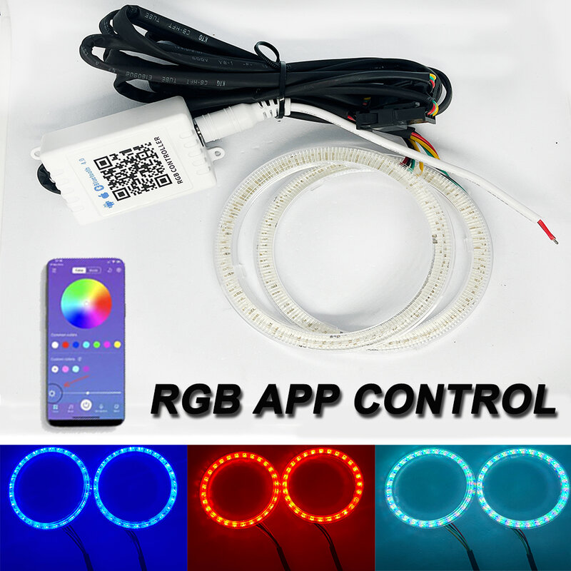 RGB 엔젤 아이즈 COB 헤일로 링, 커버 앱 제어, 자동차 오토바이 헤일로 링, 60mm, 70mm, 80mm, 90mm, 95mm, 100mm, 110mm, 120mm, 1 세트