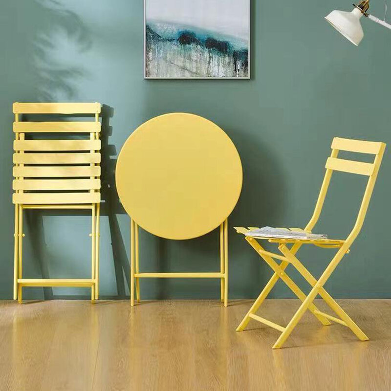 Żółty 3-częściowy składany okrągły stół i krzesła Patio Bistro z wygodnymi siedzeniami