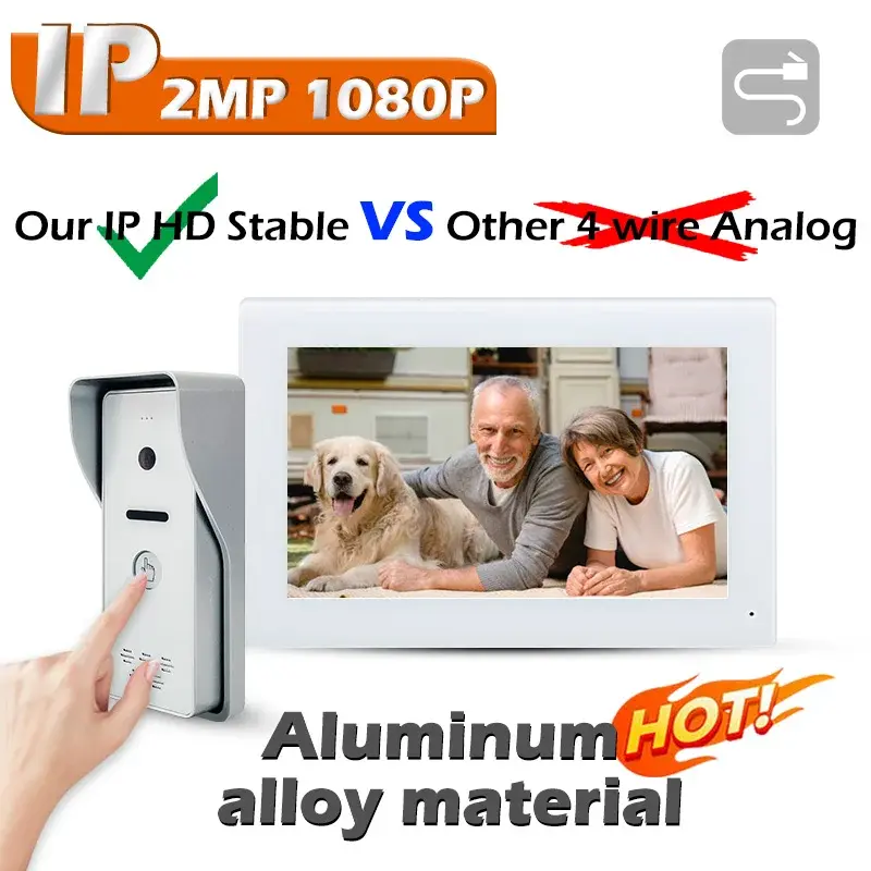 Easy to install and operate video door phone intercom with 7 inch monitor 2MP HD doorbell intercom