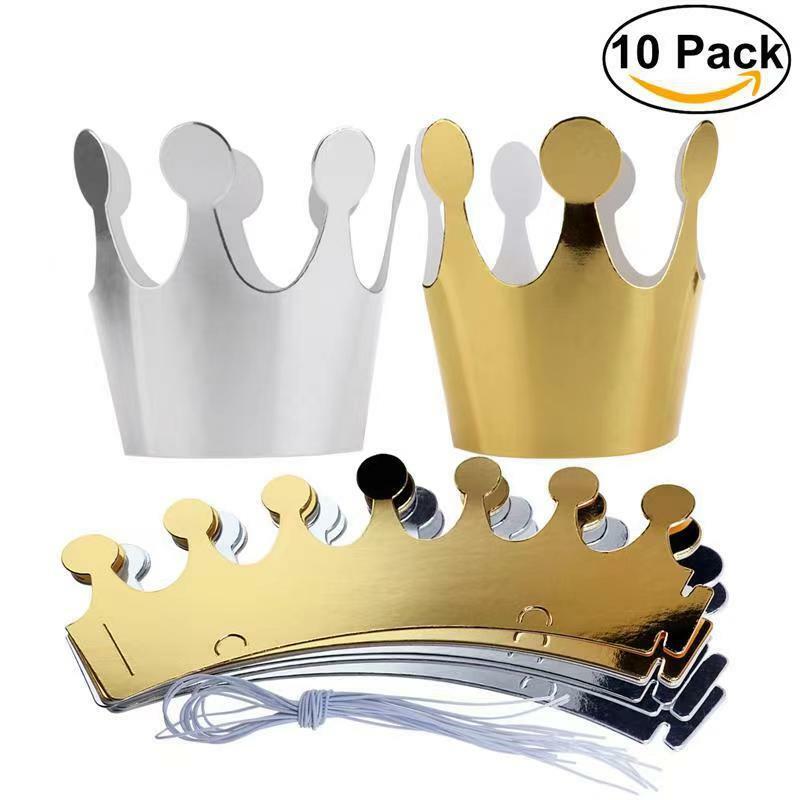 10Pcs Kids Birthday Hat Gold Silver Colored Paper Hats Girls Boys Party Decoration Cake Store Items for Childrens Birthday Party