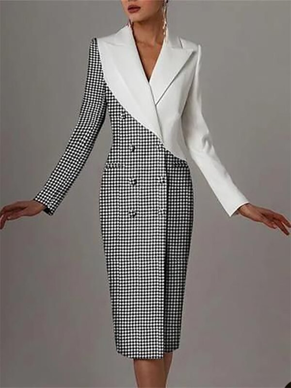 Houndstooth Women Suit Long Blazer Prom Dress Splicing Color Office Double Breasted Evening Gown Customize Jacket Ankle Length