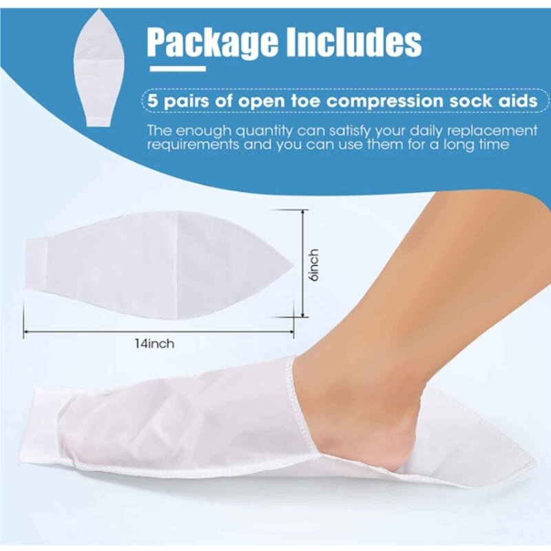 10 pacotes meias compressão dedo aberto com deslizamento fácil, aplicador meias deslizantes