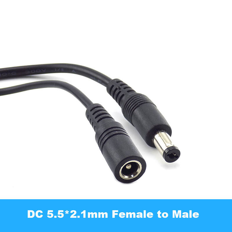 Fêmea para macho Plug cabo de alimentação, CCTV DC Adapter, 12V cabos de alimentação, 5.5mm x 2.1mm, Camera Power Cord Extension