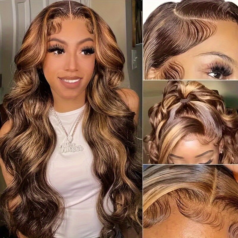 30 Inch 4/27 Highlight Colored Ombre Blonde Body Wave Wig Human Hair Brazilian 13x4 13x6 HD Lace Frontal Wigs For Women