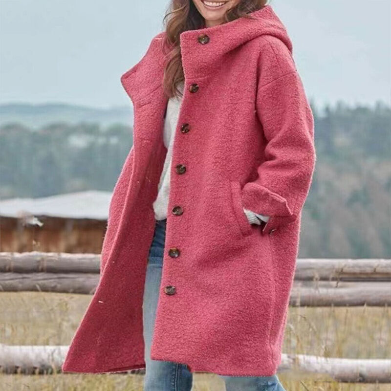 여성용 트렌치 코트, 긴 소매 가을 재킷, 포켓 후드 단색 모직 오버코트, 겨울 코트