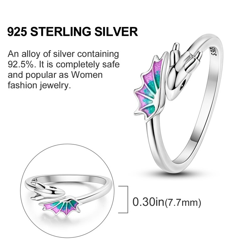 Retro 925 Sterling Silver Green Zirconium Retro Snake& Pterosaur&Spliced Colorful Treasure Ring Ladies Gift Jewelry