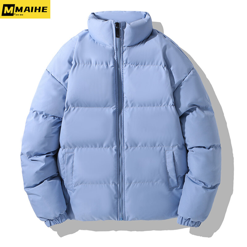 Зимняя куртка в стиле Харадзюку, Мужская парка, плотное теплое пальто, мужское однотонное повседневное пальто с воротником-стойкой, Женская Корейская уличная одежда 5XL