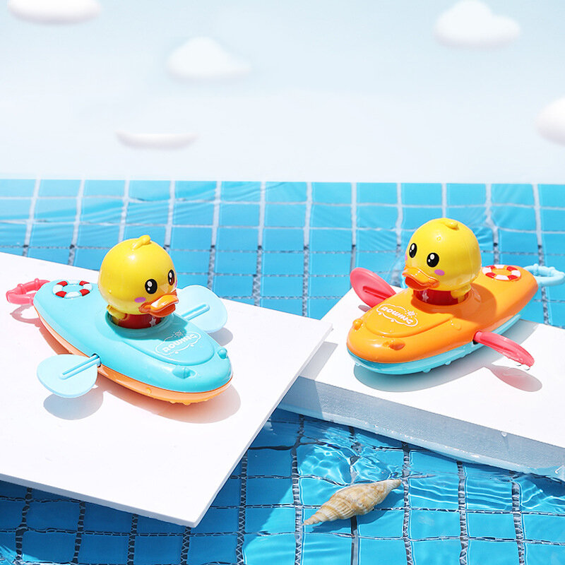 Jouets d'eau de bain pour enfants, bateau à rames en chaîne flottant, canard de dessin animé, cadeaux de plage pour l'éducation précoce des bébés