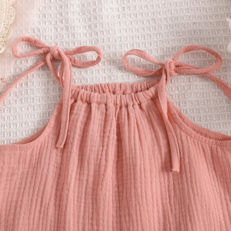 Set pakaian bayi balita perempuan, atasan Tank top tali dasi tanpa lengan + celana pendek musim panas