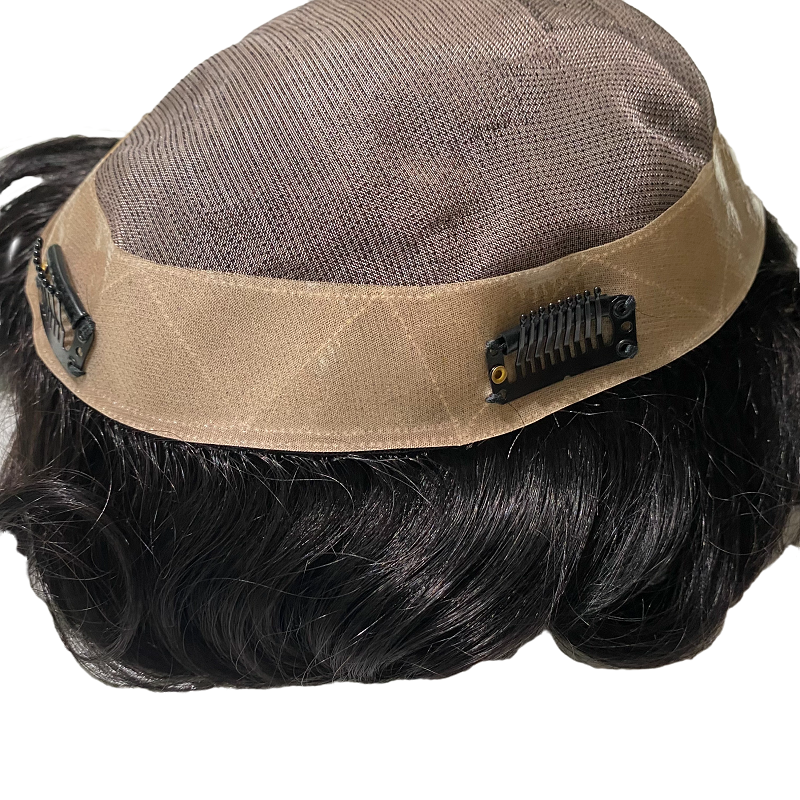 Przypinany męski System włosów Mono baza męskie peruki trwałe protezy ludzkich włosów naturalne włosy tupet dla mężczyzn