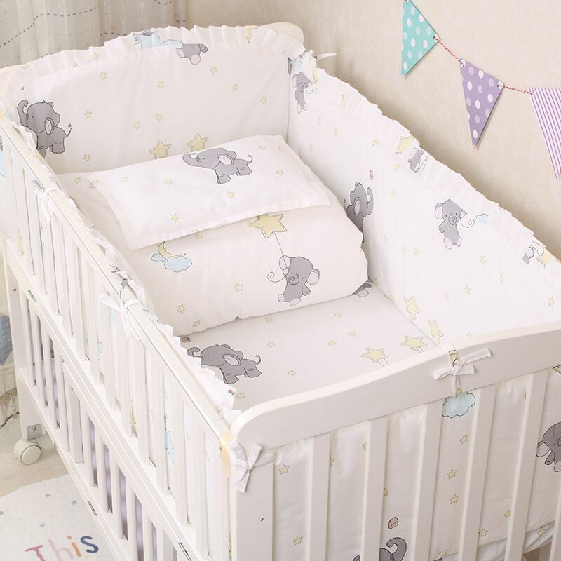 6/9pcs Elephant Baby Bedding Set Cotton Bedroom Decor Baby Girl Boy Crib Bed Linens Bed Bumper 120*60/120*70cm