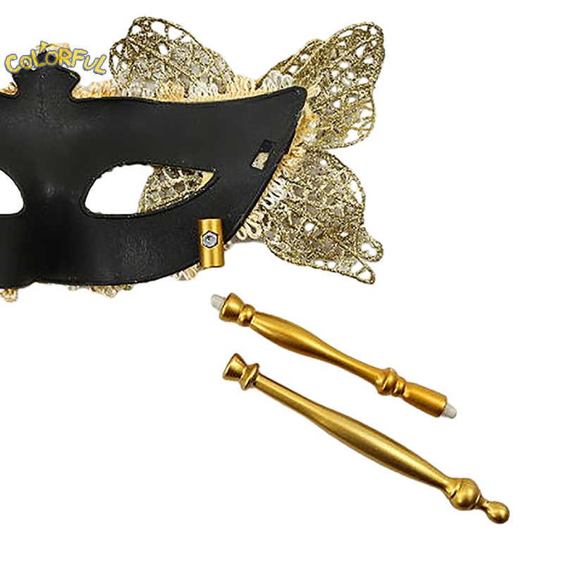 Masque de ixd'Halloween avec Bâton de Maintien, Demi-Masque Vénitien pour Femme, Accessoires de Cosplay de Scène