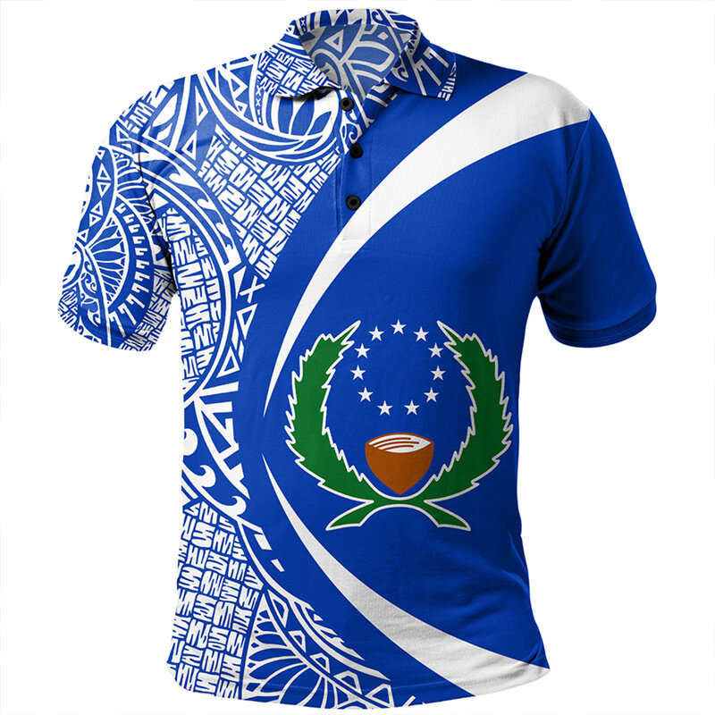 Camisa polo gráfica havaiana masculina e feminina, camiseta impressa em 3D, camiseta casual de botão solto, manga curta, moda verão