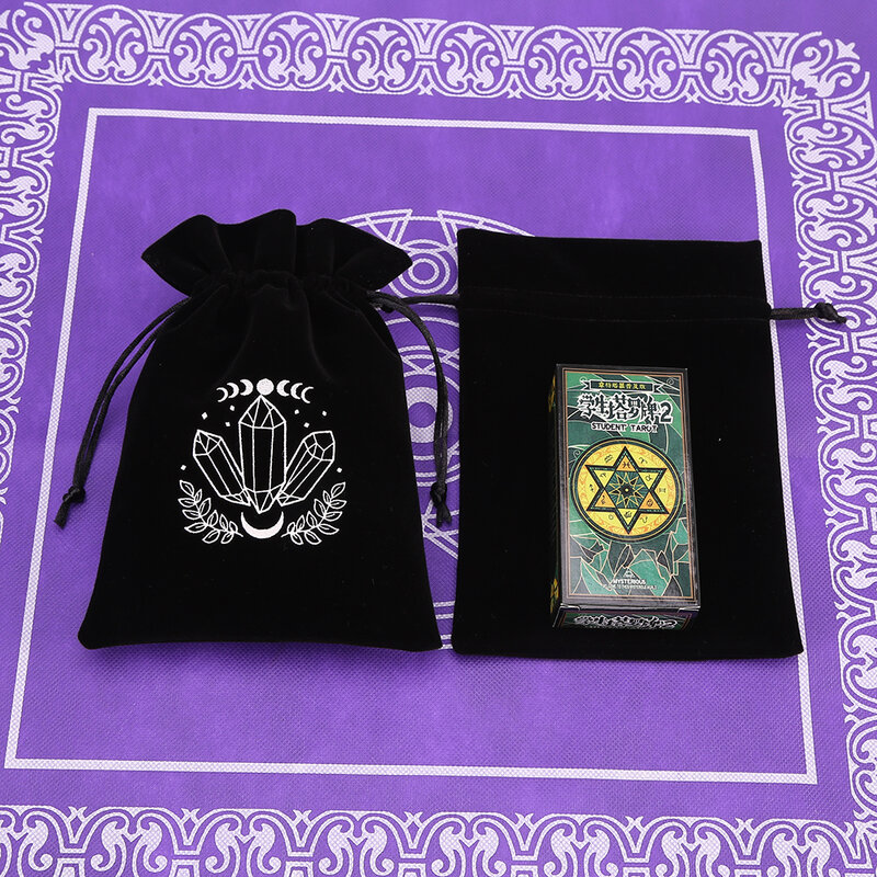 Bolsa de almacenamiento de cartas de oráculo, terciopelo negro, fase lunar, Tarots, runas, constelación, bruja, accesorios de adivinación, bolsa de dados de joyería, 1 pieza