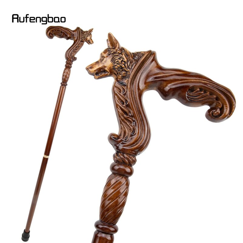Wolf Brown Wooden Fashion Walking Stick Decorative Vampire Cospaly Party Wood Walking Cane Halloween Mace Wand Crosier 93cm