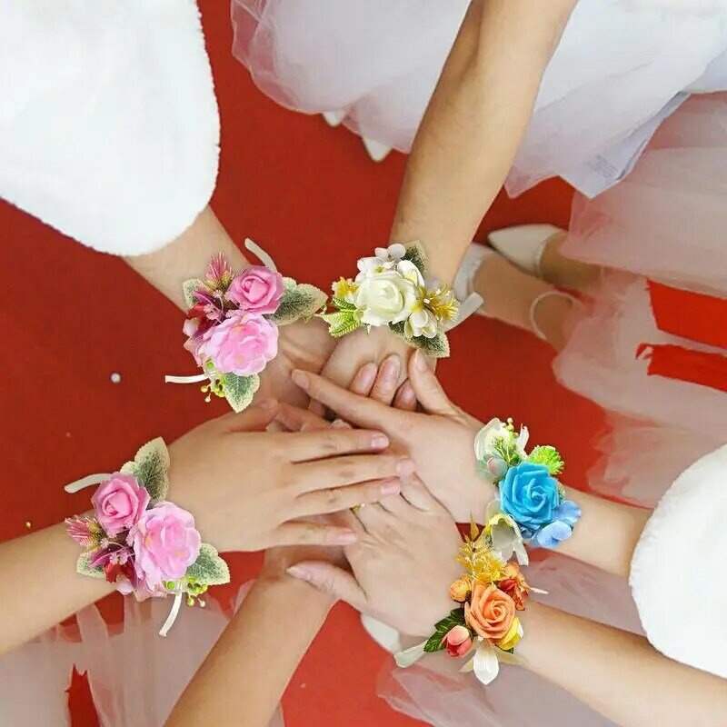 Bridesmaid Wristlet Flor De Pulso Corsage, Bridesmaid Wristlet, Banda Pulseira para Prom, Mão Decoração