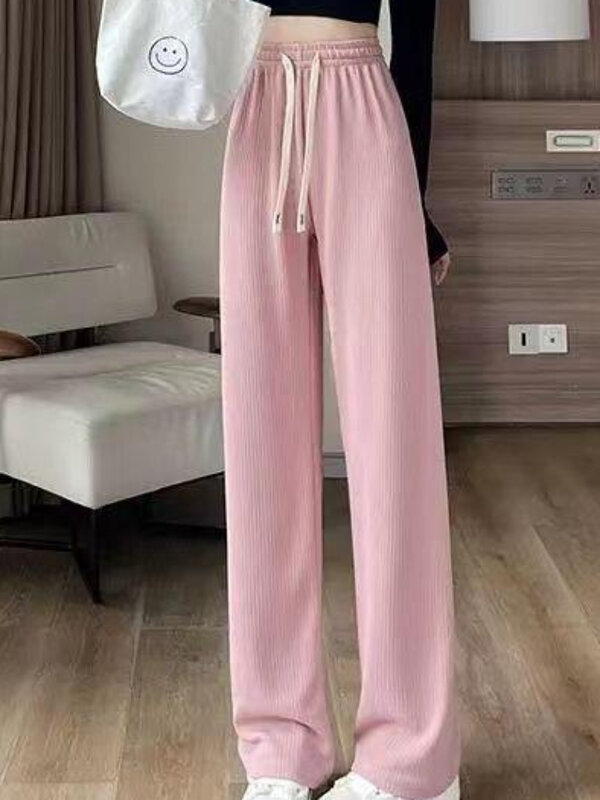 Spodnie damskie prosta moda delikatny temperament szykowny sznurek młodzieńcze proste spodnie Streetwear koreański styl uczennice nowość