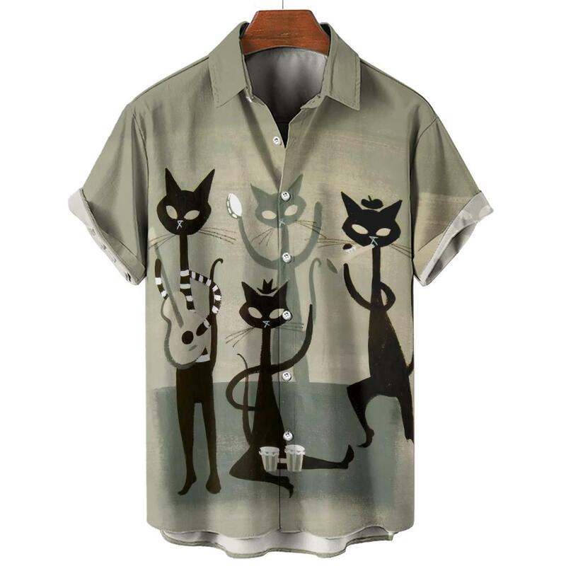 2024 Heren Klassieke Hawaiiaanse Shirts 3d Prints Kat Graphics Zomer Korte Mouwen Voor Hawaii Stijl Mode Unisex Basic Shirt