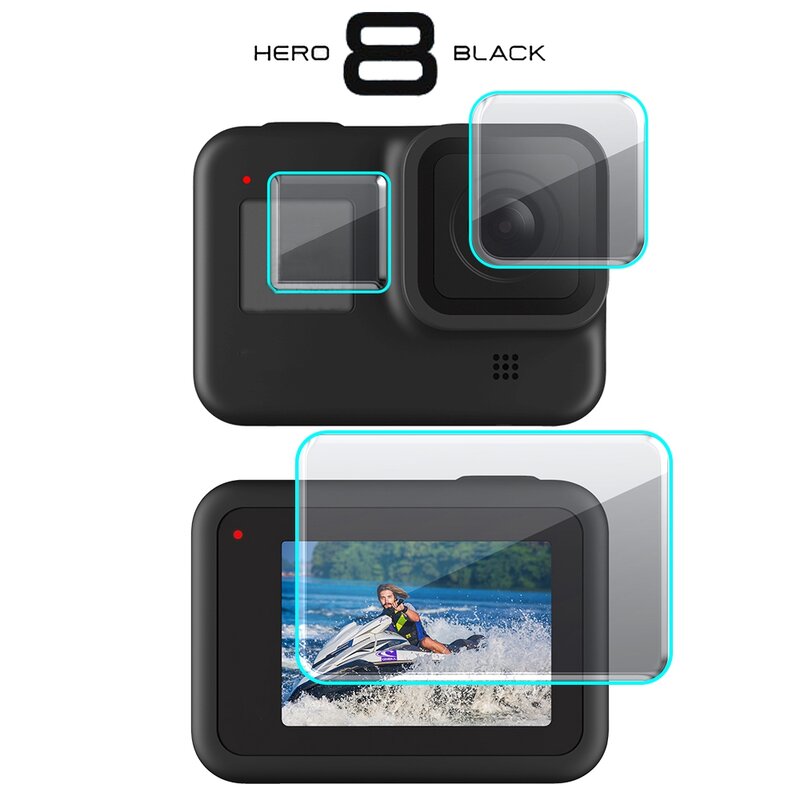 Wholesale Coque de Protection d'écran en verre trempé pour GoPro Hero 8, Film de Protection de lentille noire, accessoires