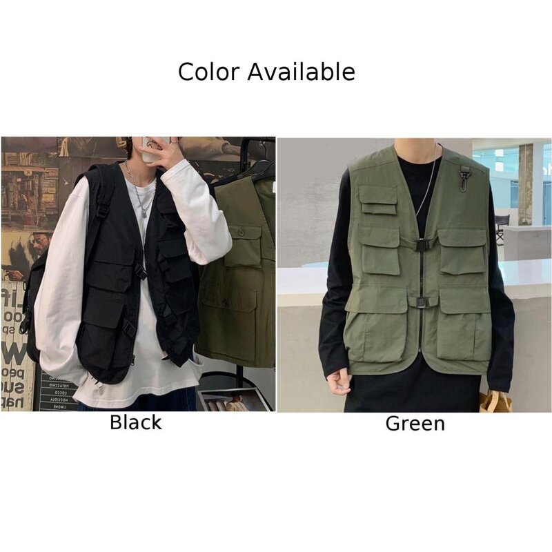 Cargo Waistcoat Vest Vacation Autumn Coat Daily Fashion Jackets Men Outerwear Sleeveless Solid Color Brand New