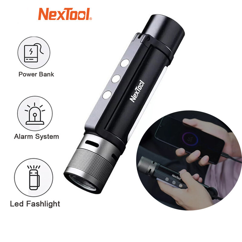 New NexTool Flashlight Outdoor IPX4 Waterproof Audible Alarm Function Emergency PowerBank 6 in 1 Portable Light